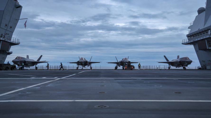 F-35Bs lined up on the flight deck