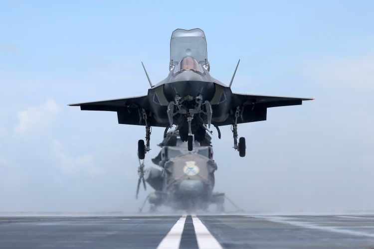 617 Squadron Pilots landing F35B Lightning Jet on board HMS Queen Elizabeth from HMS Queen Elizabeth 20210814 Credit MOD Crown Copyright.jpg