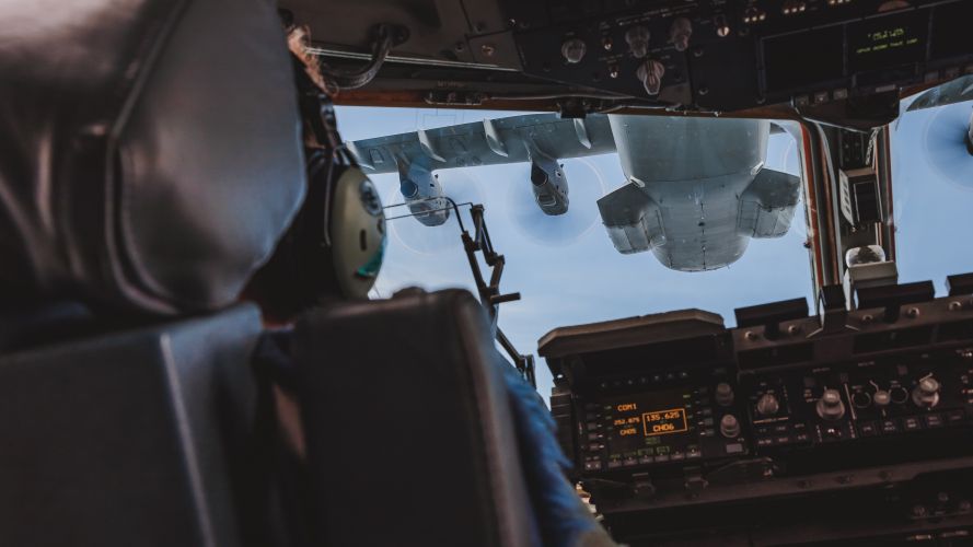 99 Squadron C17 flying close formation with 30 Squadron A400M  during QPJ rehearsal 24052022 CREDIT MOD Crown Copyright.jpg