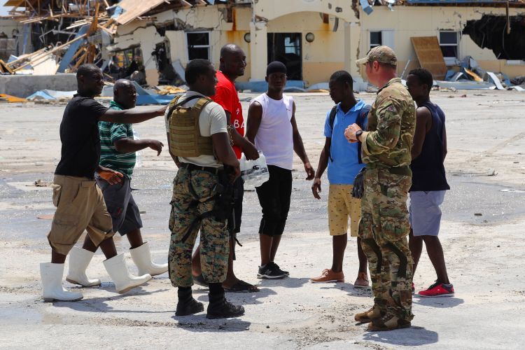 A British soldier part of a team from RFA Mounts Bay, providing aid assistance to the Islanders of Great Abaco 040919 CREDIT MOD