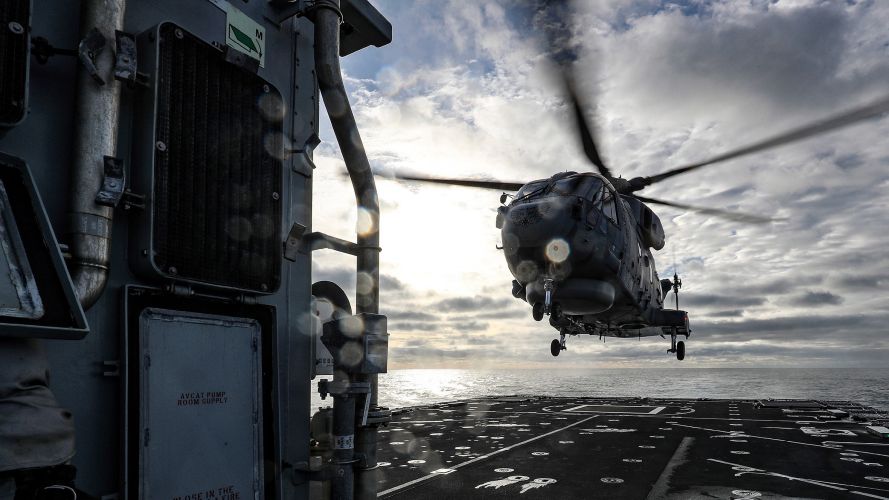 HMS Tamar welcomed a Merlin helicopter on board for the first time in the New Year (Picture: Royal Navy). A Merlin Mk2 comes in to land on HMS Tamar 06012021 Credit Navy.jpg