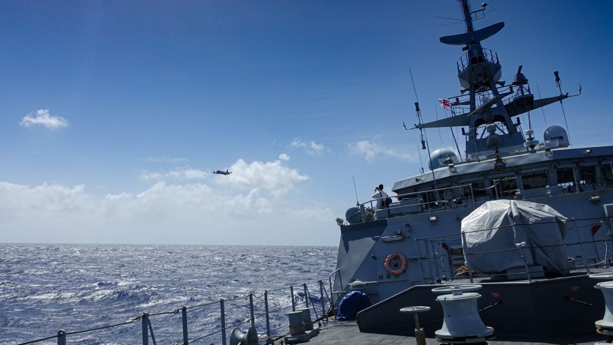 A New Zealand Maritime Patrol Aircraft passes HMS Spey 25082022 CREDIT Royal Navy, MOD.jpg
