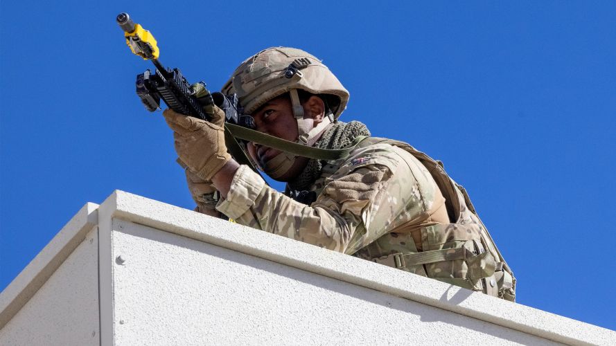 A Rank from LRG(South) scans ahead for threats while on Warfighting Exercise 26102021 Credit MOD.jpg