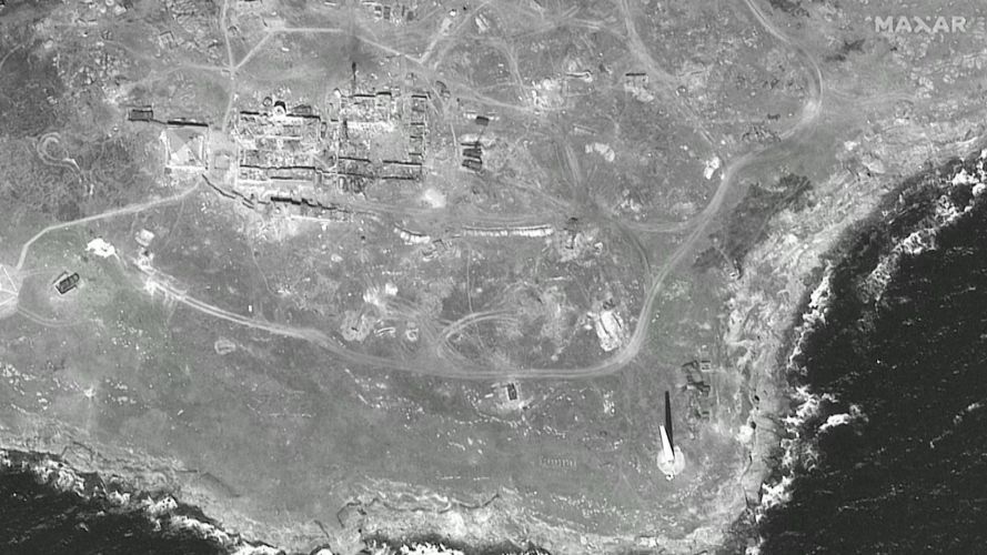 A close-up satellite image of the shoreline on Ukraine's Snake Island 1 June 2022 (Picture: Maxar Technologies).