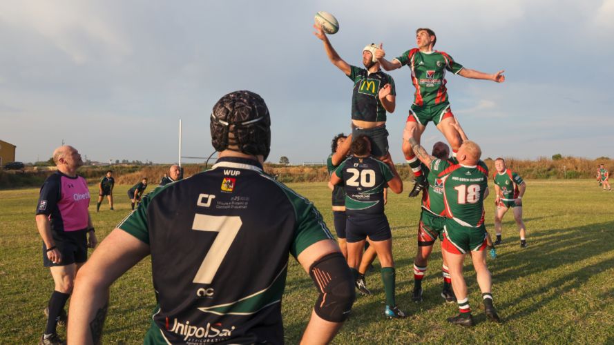 A lineout is taken during a rugby union match between HMS Queen Elizabeth's crew and San Gregorio in Augusta, Sicily (Picture: MOD).