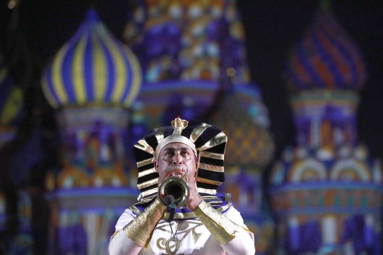 A member of the Egyptian Military Symphonic Band performs at Spasskaya Tower Festival 2019, Moscow (Picture: PA).