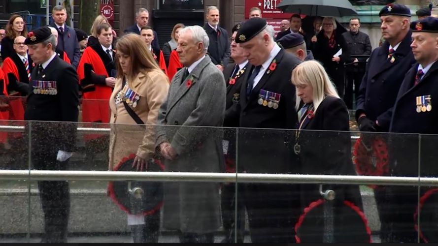 A two-minute silence is held in Belfast on Remembrance Sunday.