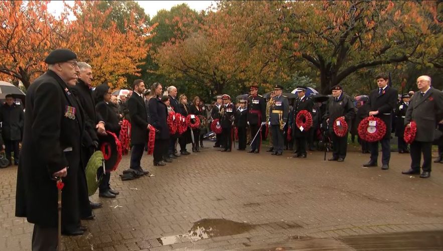 A two-minute silence is observed in Cardiff on Remembrance Sunday.