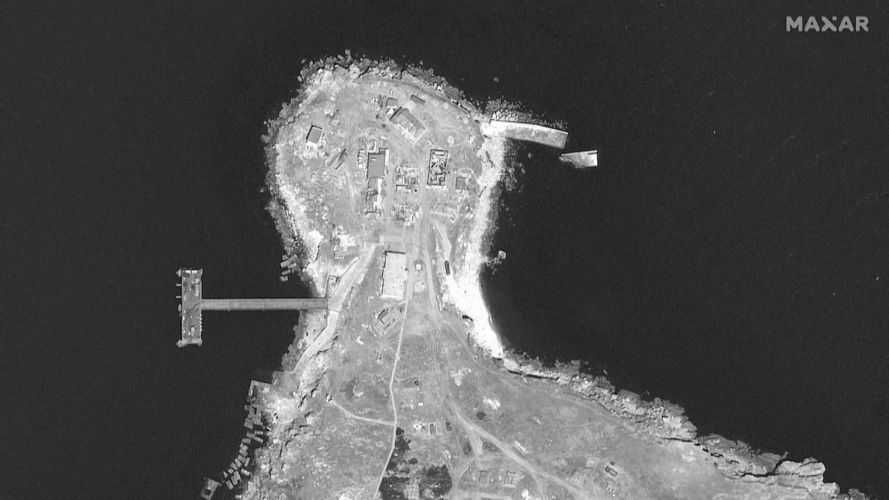 A satellite image reportedly showing damage to Russian positions on a corner of Snake Island 17 June 2022 (Picture: Maxar Technologies).