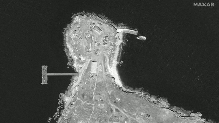 A satellite image showing one corner of Snake Island Ukraine on 1 June 2022 (Picture: Maxar Technologies).