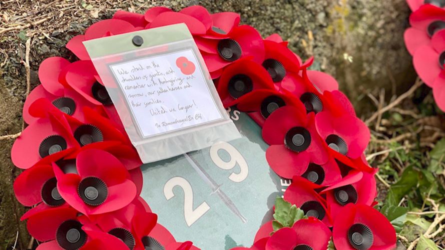 A wreath laid on Drake's Island, Plymouth Sound, for Armistice Day 2020.