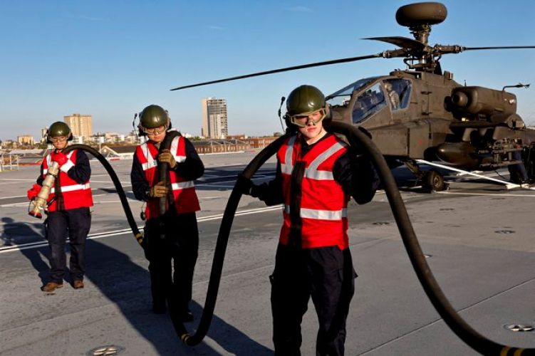 Army Air Corps Apache helicopters working with HMS Prince of Wales after joining the carrier in Portsmouth for trials (Picture: MOD).