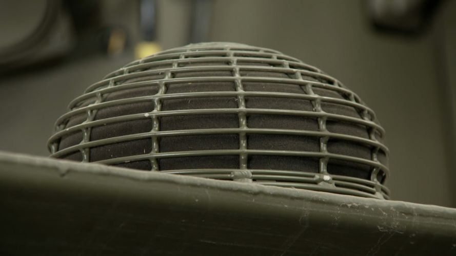 It also has an acoustic warning system to alert personnel of any threats, such as gunfire or helicopters, on the battlefield Accoustic warning system on Ajax vehicle