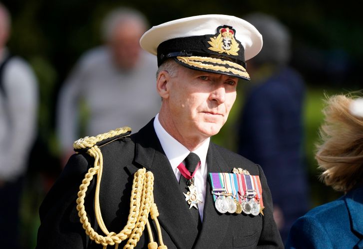 Admiral Sir Tony Radakin arrives at Winchester Cathedral in Hampshire for the funeral of Major General Matthew Holmes