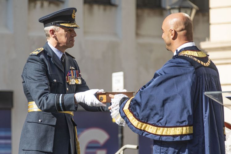 Air Vice Marshal Richard Maddison being conferred the Freedom of the City by His Worship, The Mayor of Gibraltar