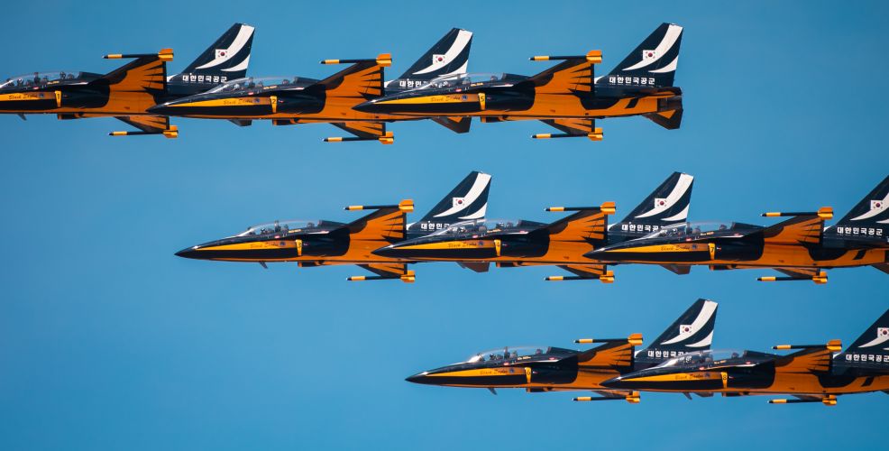 Aircraft from the Republic of Korea Air Force ROKAF Black Eagles Display Team flying at the 2022 Royal International Air Tattoo at RAF Fairford 