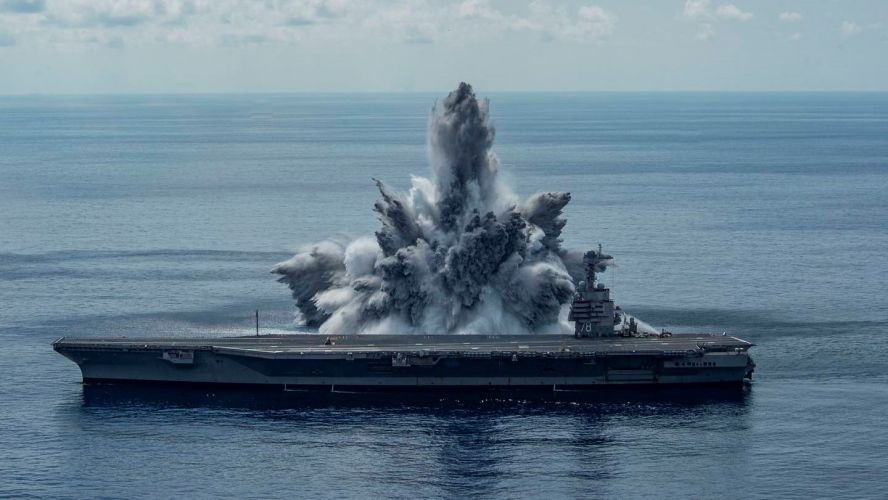American aircraft carrier USS Gerald R Ford completed further full ship shock trials in August (Picture: US Navy). American aircraft carrier USS Gerald R. Ford completed further Full Ship Shock Trials (FSST) 09082021 Credit US Navy