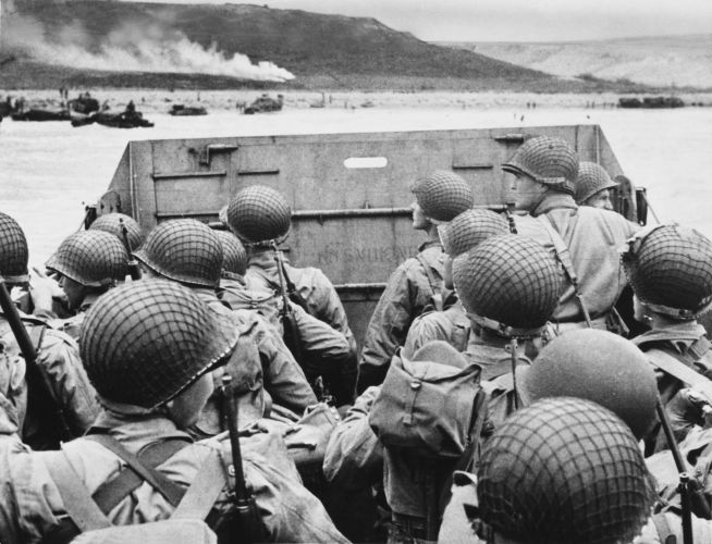 American assault troops get ready to land on Omaha Beach