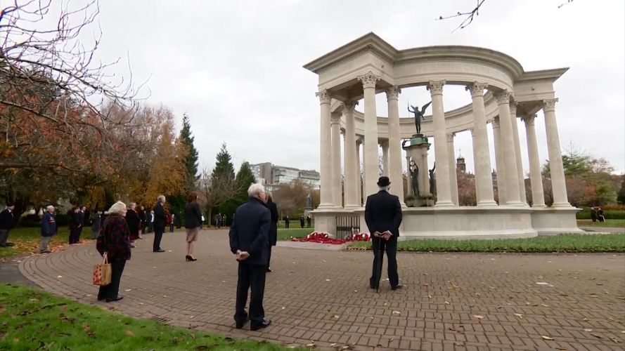 An Armistice Day 2020 service is held at the Welsh National War Memorial in Cardiff.