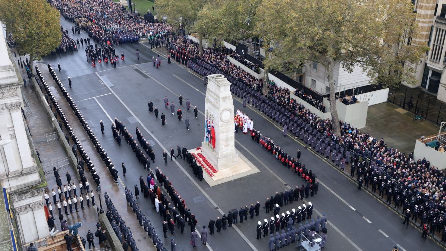 An aerial photograph of the Remembrance Sunday service at the Cenotaph in central London 121123 CREDIT MOD (Picture: MOD).