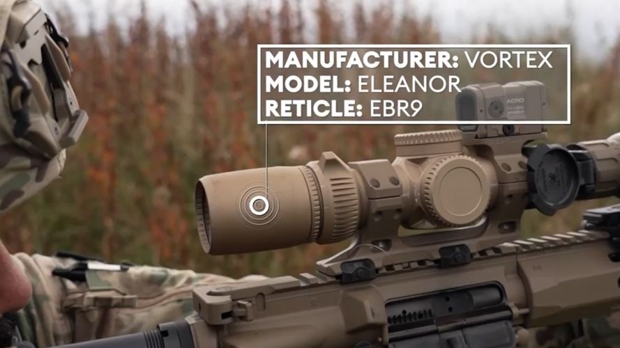 An up close look at the KS-1 rifle's Vortex reticle sight.