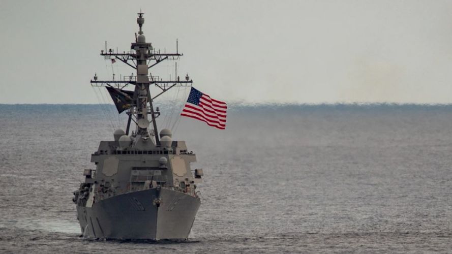 Arleigh Burke-class guided-missile destroyer, USS Delbert D Black sails in the Mediterranean Sea (Picture: US Dept of Defense).