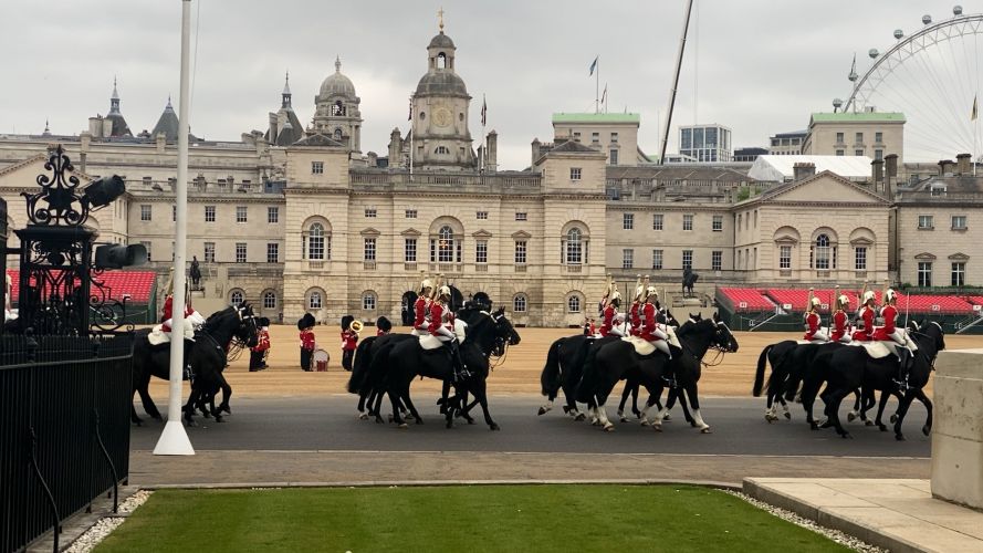 Armed Forces personnel arrive on Horse Guards Parade for the State Opening of Parliament 