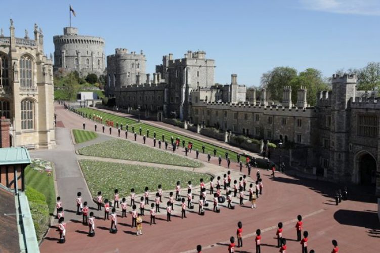 Armed Forces personnel taking part in ceremonial activity at Windsor Castle (Picture: MOD). Armed Forces taking part in ceremonial activity procession (Picture: MOD).