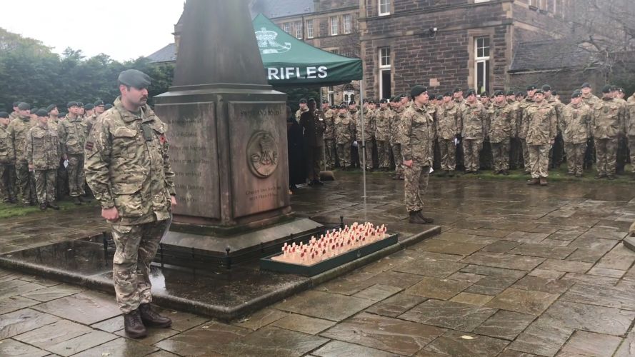 Armistice Day commemorations at 3 Rifles memorial garden at Redford Barracks, Edinburgh.