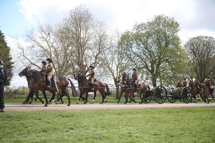 Personnel from King's Troop Royal Horse Artillery on Windsor Castle's Long Walk, during a rehearsal for Prince Philip's funeral (Picture: PA/Alamy).