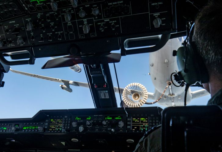 In October, RAF's Atlas aircraft conducted air-to-air refueling with a Voyager – for the first time ever (Picture: RAF). Atlas aircraft air-to-air refuelling with Voyager unknown date credit RAF.jpg