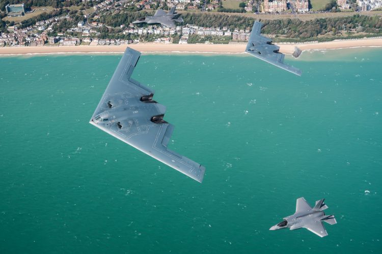 The exercise was the first time USAF B-2s trained with non-US F-35s (Picture: MOD). 
