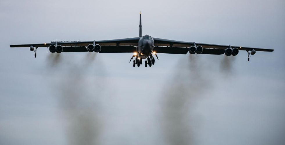 B-52 US Air Force bomber from the Bomber Task Force entering RAF Fairford (Picture: RAF).