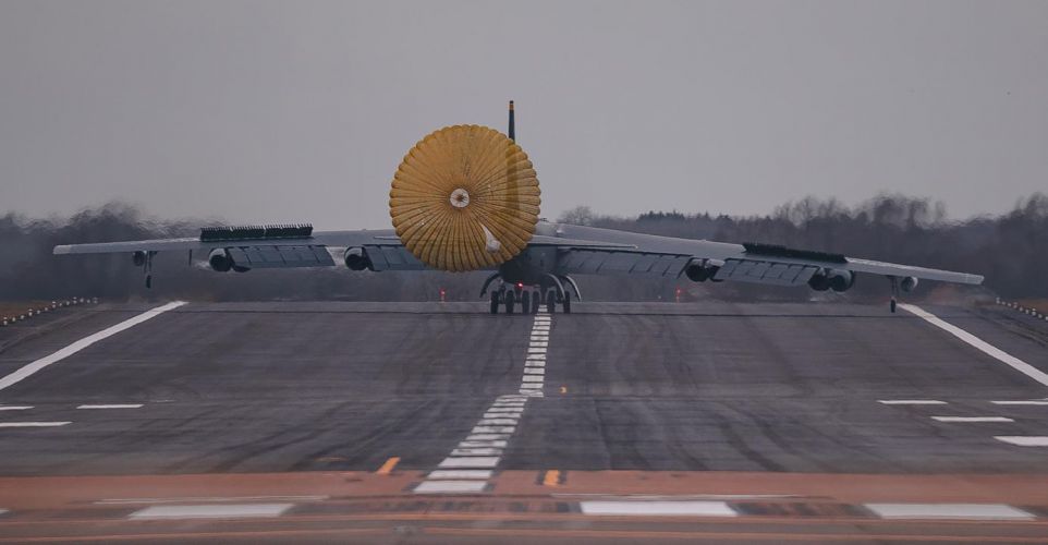 B-52 US Air Force bomber from the Bomber Task Force entering RAF Fairford (Picture: RAF).