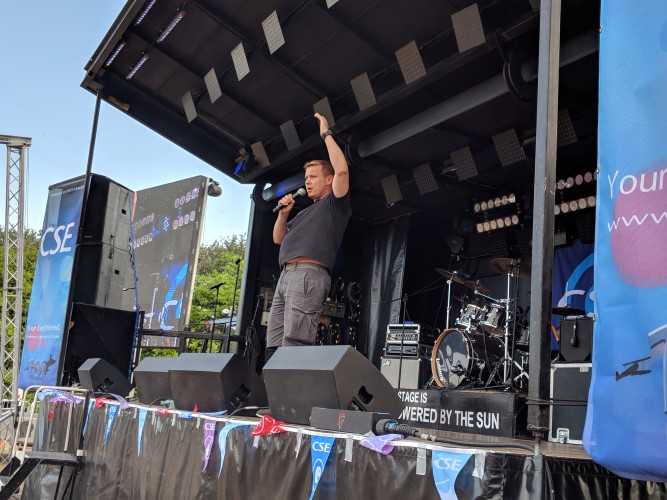 Barry Castagnola on stage at RAF Marham's Friends & Families Day Concert 2018