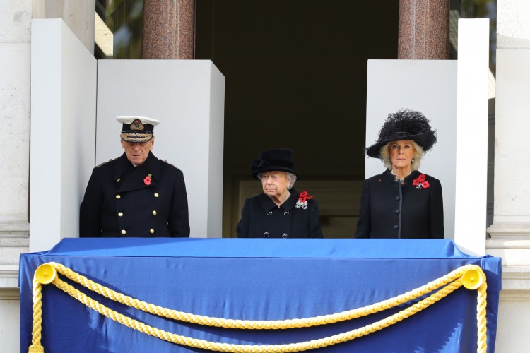 Queen and Duke of Edinburgh + Camilla - Remembrance Sunday 2017 at Cenotaph CREDIT: MOD