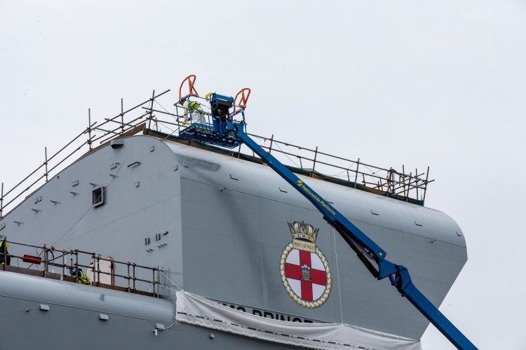 HMS Prince of Wales during the build at Rosyth Dockyard
