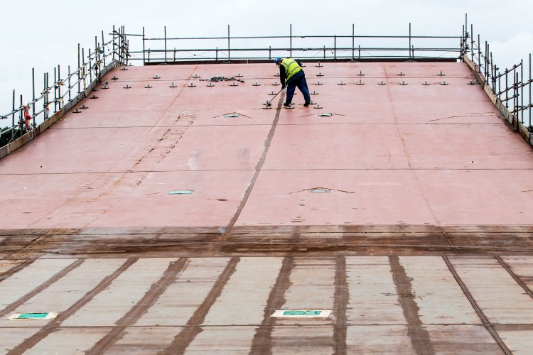 HMS Prince of Wales during the build at Rosyth Dockyard