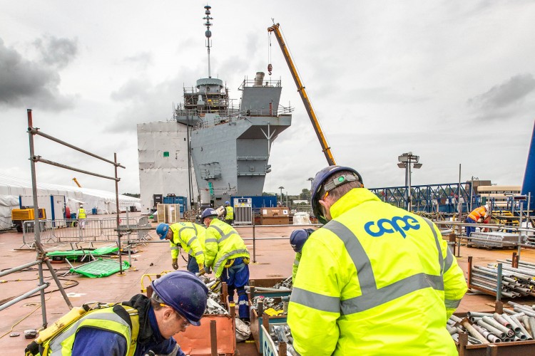 HMS Prince of Wales during the build at Rosyth Dockyard