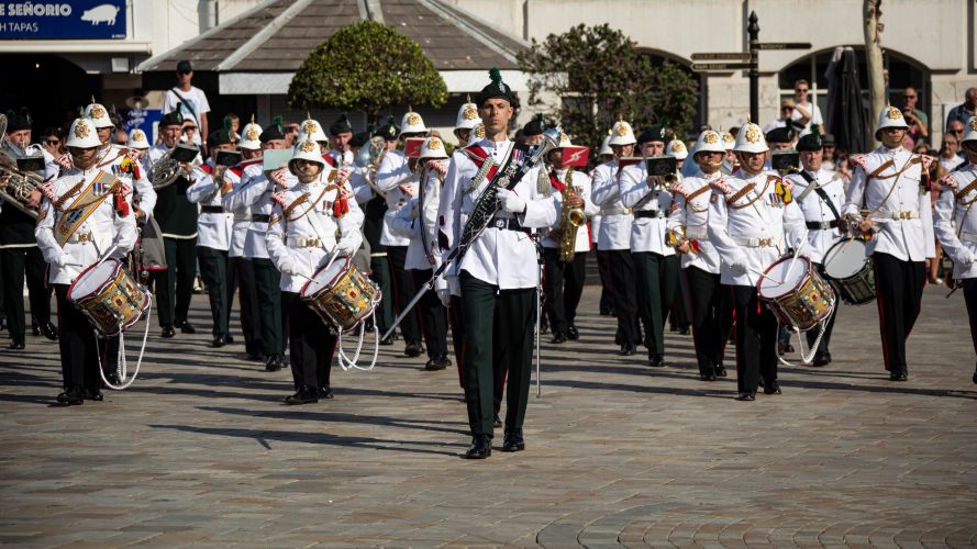 Band marching and playing music at The Queen's Birthday Parade at Casemates in front of The Earl and Countess of Wessex 09062022 CREDIT MOD Crown Copyright.jpg