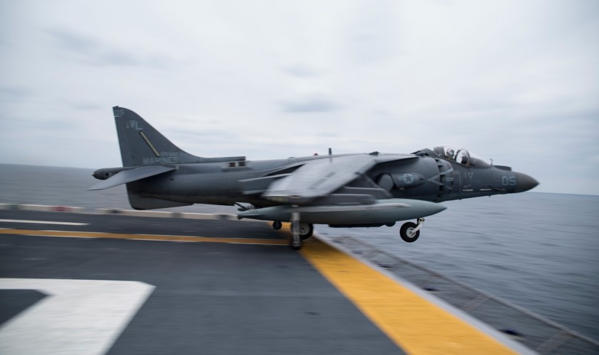 Marine Attack AV-8B Harrier Takes Off From USS Bonhomme Richard 