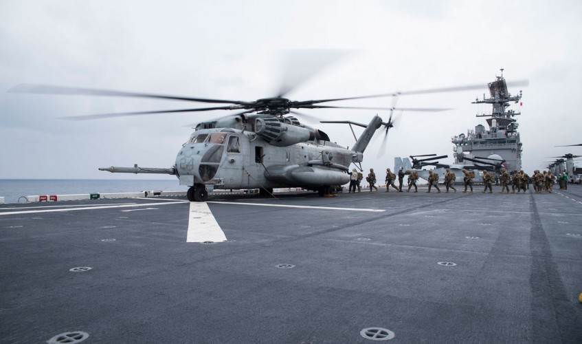 Marines Embark 'Flying Tigers' CH-53E Super Stallion 