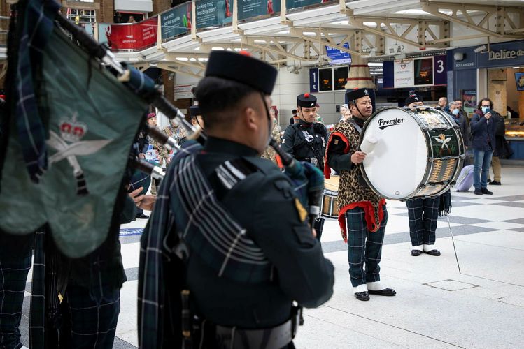 British Army Band Colchester and Pipes and Drums of 1st Battalion The Royal Gurkha Rifles during Poppy Day 04112021 Credit MOD.jpg 
