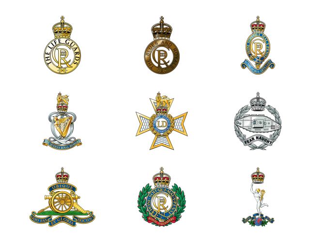 British Army cap badges show the new CR replacing the ER for the new era of King Charles III (Picture: British Army).