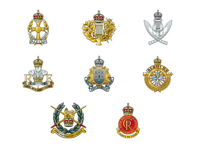 British Army cap badges show the new CR replacing the ER for the new era of King Charles III (Picture: British Army).