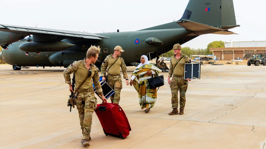 British Nationals seen here departing an RAF aircraft, after being evacuated from Sudan 25042023 CREDIT MOD Crown Copyright