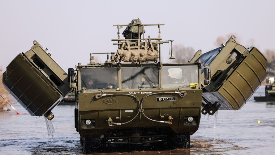 British Troops 23 Amphibious Engineer Squadron, M3 Amphibious Bridging Vehicles alongside German, Spanish and French Army 03032024 CREDIT MOD