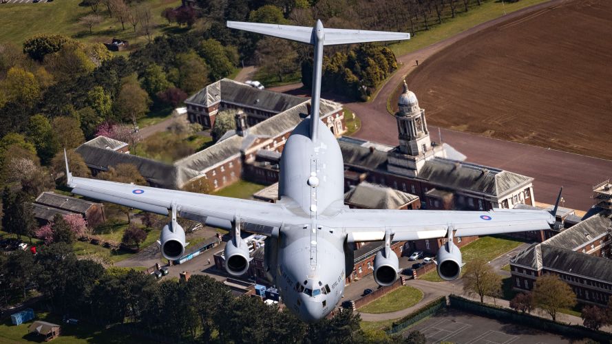 C-17 Globemaster above RAF College Cranwell  in a rehearsal Coronation Flypast 25042023 CREDIT MOD Crown Copyright