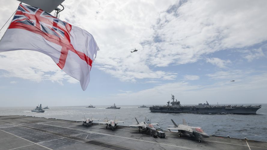 UK ships on CSG21 exercise in the Bay of Bengal with American, Japanese and Australian vessels (Picture: US Department of Defense). CSG21 and US, Japan, Australia ships exercise in the Bay of Bengal 17102021 Credit US Dept of Defense.jpg