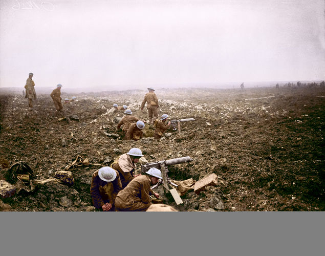 Canadian machine gunners dig themselves in, in shell holes on Vimy Ridge (Picture: The Vimy Foundation).